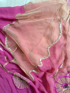 Pure Georgette dual shade saree with work n net he