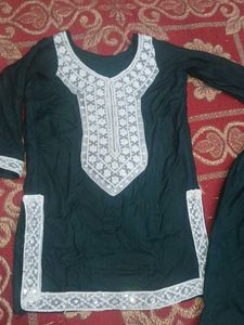 Stylish Black Kurta Set with White Embroidery