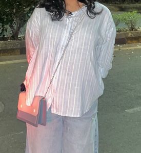 Light Blue Over Sized Striped Button-Up Shirt