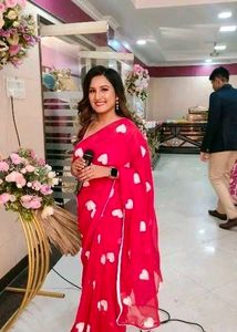 Beautiful Red Saree with White Hearts