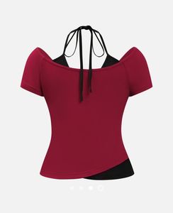 Red Gothic Skeleton Print Off-Shoulder Tie-Up Top