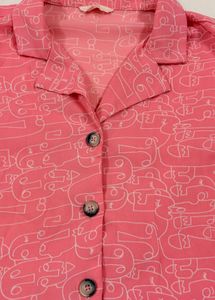 Stylish Pink Line Art Print Crop Shirt 34-36 bust