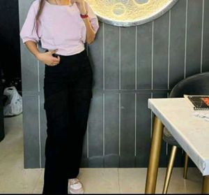 Midnight Black Wide-Leg Cargo Jeans