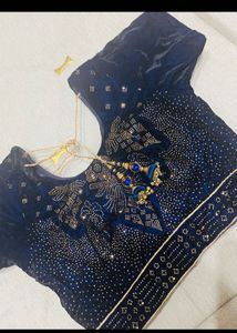 Blue Velvet Lehenga with Embellishments