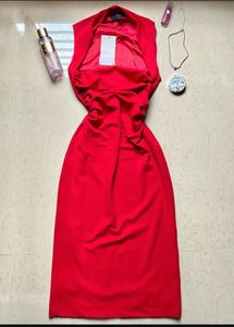 ZARA Elegant Red Ruched Midi Dress