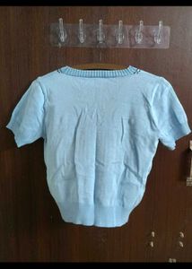 coquette Cute Blue Button-Up Knit Korean Top