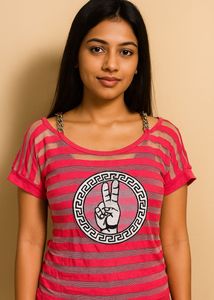 Pink Striped Sheer Top