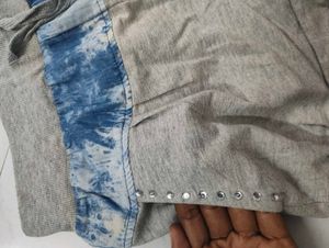 Cute Grey Shorts with Blue Denim Accents