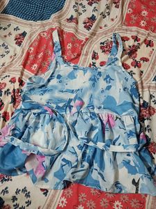Blue Floral Ruffle Tank Top