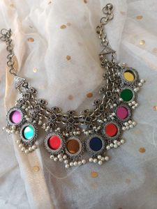 Boho handmade brass Multicolor Mirror Necklace