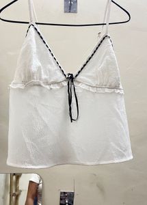 Chic White Cami Top with Black Trim