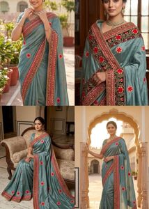 Elegant Embroidered Grey Saree new