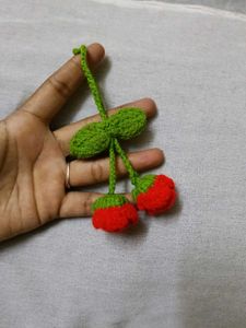Crocheted red rose keychain