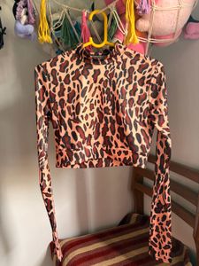 Leopard Print Long Sleeve Crop Top