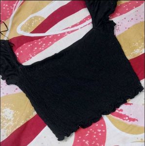 Black Smocked Crop Top