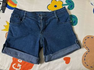 Blue Denim Shorts with Sparkle Detail