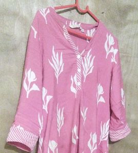 Pink Floral Print women's Long kurta