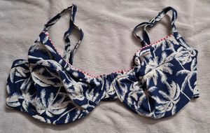 Blue Palm Tree Print Bikini Top