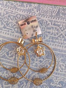 Chic Gold Hoop Earrings with Bow Charm