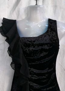 Black Velvet One-Shoulder Ruffle Top