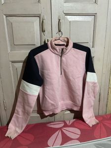 Pink & Black Colorblock Quarter Zip Sweatshirt