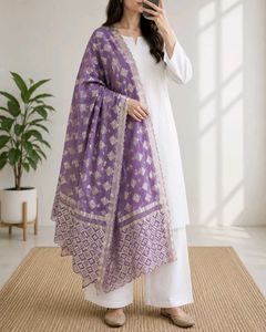 Elegant Purple Embroidered Dupatta