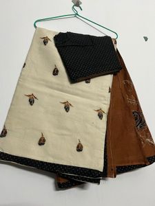 Elegant Brown &amp; Cream Saree with stitched Blouse