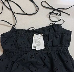 H&amp;M Black Broderie Anglaise Tie-Detail Top