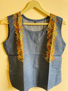 Embroidered Denim Top
