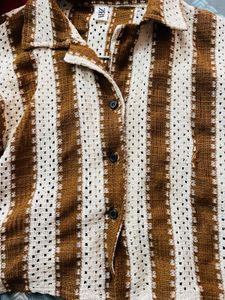 Crochet Striped Cropped Shirt