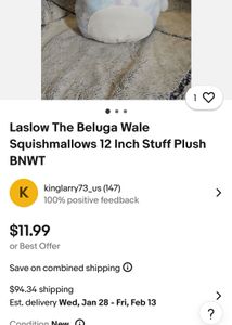 Laslow The Beluga Wale Squishmallows 12 Inch Stuff