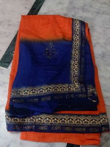 Orange & Blue Embellished Saree