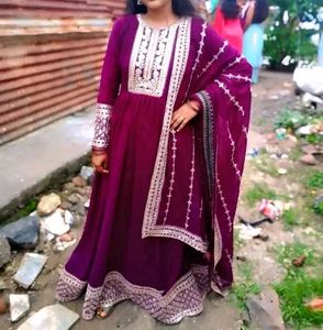 Embroidered Purple anarkali Set with Dupatta