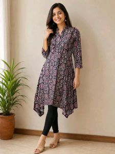 ajrakh Kurta with Black Bottom