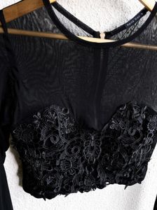 Sheer Lace Long Sleeve Crop Top
