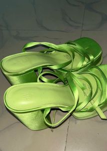 Lime Green Satin Strappy Heels
