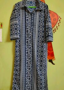 Women Blue Tribal Printed Collared Kurti