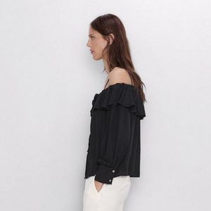 Zara Black Off-Shoulder Top – Ruffles, Bow Tie &amp; B