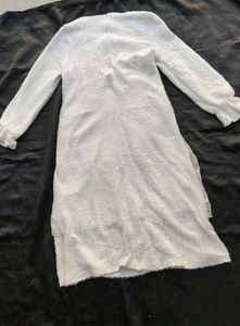 korean fur White Lace Detail Long Dress