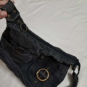 Y2k Vintage 2000s Grunge Buckle Grey Hobo Bag