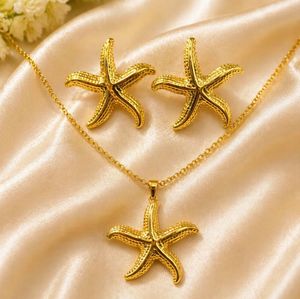 Gold Starfish Necklace & Earrings Set