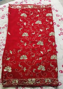 Red Saree with Silver Embroidery