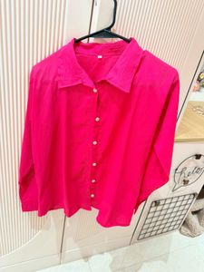 Vibrant Pink Linen Blend Button-Up Shirt