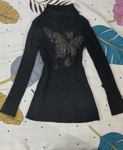 Black Butterfly Turtleneck Sweater
