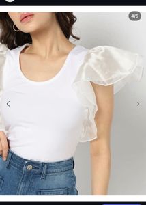 Chic White Top with Sheer Ruffles