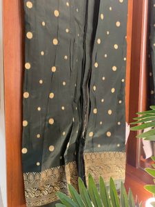 Elegant Dark Green Saree with Gold Polka Dots