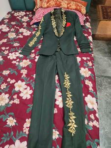 Embroidered Green Sherwani Suit