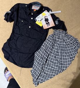 Boys Black Kurta with Checked Pants