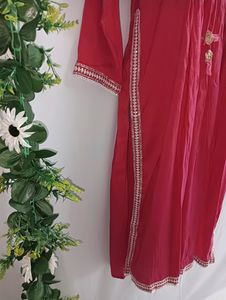 Embroidered Pink Kurti, Chanderi Cotton