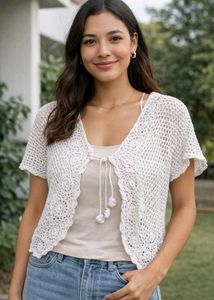 Boho Crochet Knit Cropped Cardigan